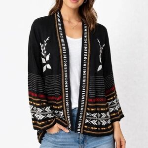Boho Embroidered Black Cardigan